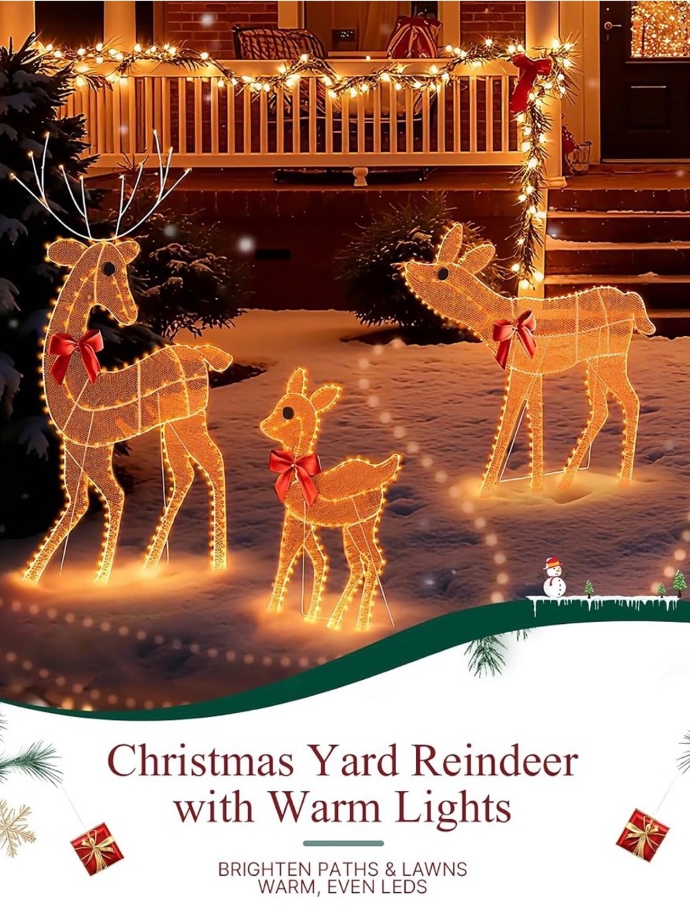 Christmas Yard Reindeer with Warm Lights - Gold LED Holiday Decor